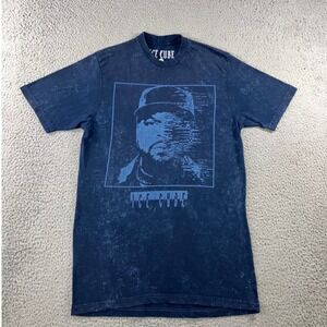 Ice Cube T-Shirt Men L Navy Blue Acid Wash Glitch Graphic Hip Hop Rap Tee